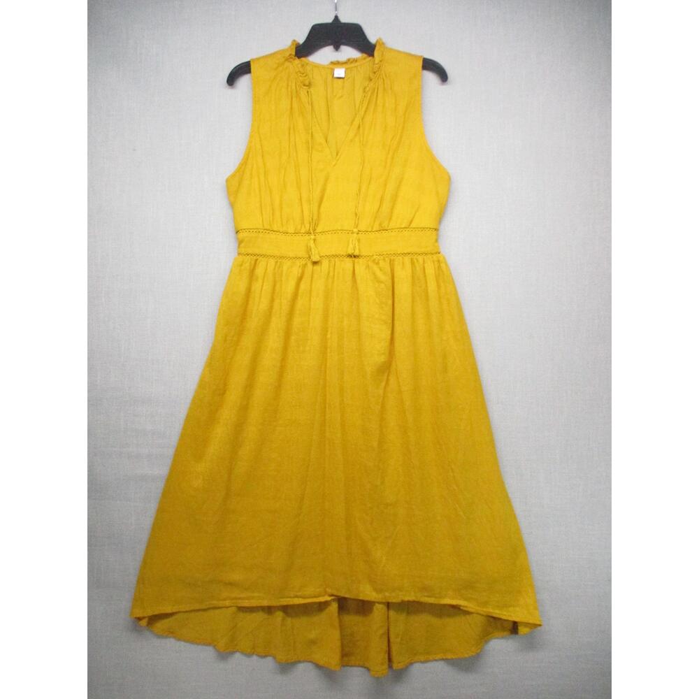 Old‎ Navy Yellow Boho Ruffle V-Neck Tie-Waist Sleeveless Dress Womens Size L